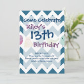 Invitation Blue Chevron Stripes Whimsical Cute Birds Owds (Debout devant)