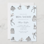 Invitation Blue Chic Bows Cakes and Champagne Bridal Shower (Devant)
