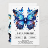 Invitation Blue Chic Butterfly Boy Anniversaire (Devant / Derrière)