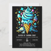 Invitation Blue Chic Custom Boy Crème glacée Anniversaire (Devant)