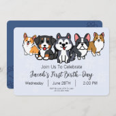 Invitation Blue - Chien Chiot Anniversaire Fête Paw ty Invita (Devant / Derrière)