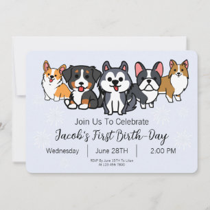 Invitation Blue - Chien Chiot Anniversaire Fête Paw ty Invita