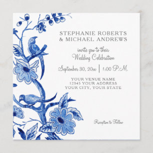 Invitation Blue Chinoiserie Asiatique Chine Floral Aquarelle