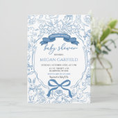 Invitation Blue Chinoiserie Bow Woodland Safari Baby shower (Debout devant)