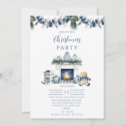 Invitation Blue Chinoiserie Christmas (Devant)