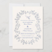 Invitation Blue Chinoiserie Floral Botanique Mariage (Devant)