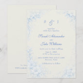 Invitation Blue Chinoiserie Floral Cream Wedding (Devant / Derrière)