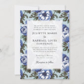 Invitation Blue Chinoiserie Floral tout en un Mariage (Devant)