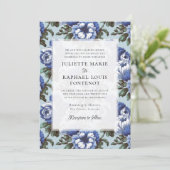 Invitation Blue Chinoiserie Floral tout en un Mariage (Debout devant)