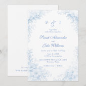 Invitation Blue Chinoiserie Floral Wedding (Devant / Derrière)