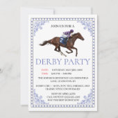 Invitation Blue Chinoiserie Horse Race Derby Party Invite (Devant)