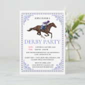 Invitation Blue Chinoiserie Horse Race Derby Party Invite (Debout devant)