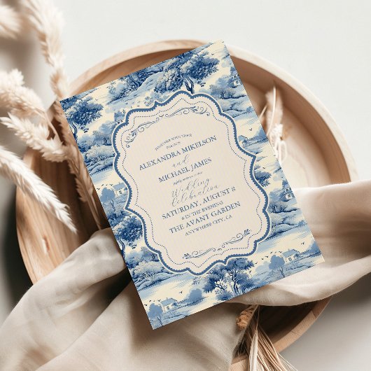 Invitation Blue Chinoiserie Porcelain Botanique Peony Mariage