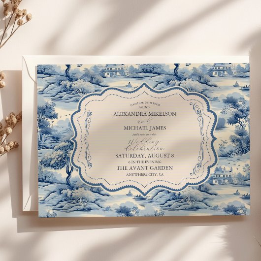 Invitation Blue Chinoiserie Porcelain Botanique Peony Mariage