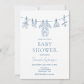 Invitation Blue Chinoiserie Toile Baby shower de vêtements bé (Devant)