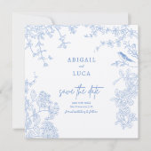 Invitation Blue Chinoiserie Toile de Jouy Mariage Date de sau (Devant)
