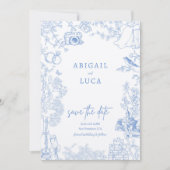 Invitation Blue Chinoiserie Toile de Jouy Mariage Date de sau (Devant)