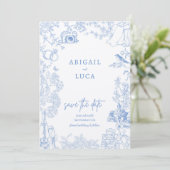 Invitation Blue Chinoiserie Toile de Jouy Mariage Date de sau (Debout devant)