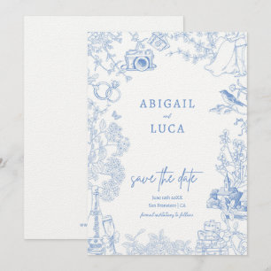 Invitation Blue Chinoiserie Toile de Jouy Mariage Date de sau