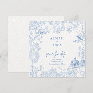 Invitation Blue Chinoiserie Toile de Jouy Mariage Date de sau