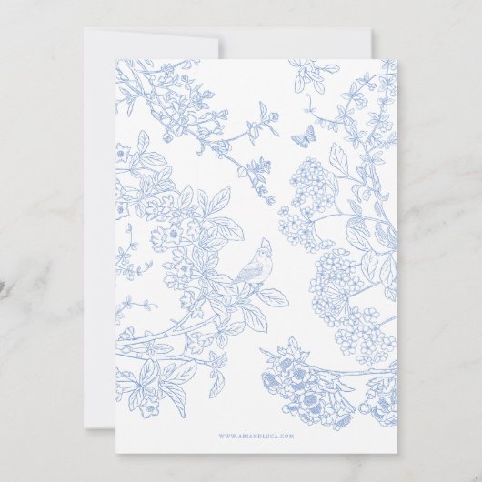Invitation Blue Chinoiserie Toile de Jouy Mariage Date de sau (Dos)