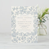 Invitation Blue Chinoiserie Toile Floral Bridal Shower (Debout devant)