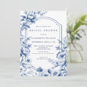 Invitation Blue Chinoiserie Toile Floral Bridal Shower (Debout devant)
