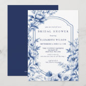 Invitation Blue Chinoiserie Toile Floral Bridal Shower (Devant / Derrière)