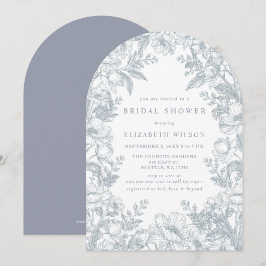 Invitation Blue Chinoiserie Toile Floral Bridal Shower (Devant / Derrière)