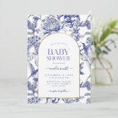 Invitation Blue Chinoiserie Victorian Floral baby shower (Debout devant)