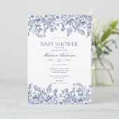 Invitation Blue Chinoiserie Vintage Floral Baby Shower (Debout devant)