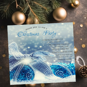 Invitation Blue Christmas Balls Entreprise Noël