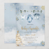 Invitation Blue Christmas Boy Baby Clothes Baby Sprinkle (Devant / Derrière)
