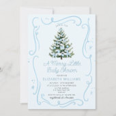 Invitation Blue Christmas Tree A Merry Little Baby Shower (Devant)