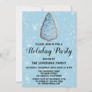 Invitation Blue Christmas Tree Cookie Fête de Noël Neige