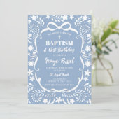 Invitation Blue Cielito Lindo Baptism Talavera Pattern (Debout devant)