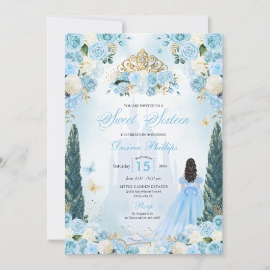 Invitation Blue Cinderella Fairytale Princess Sweet sixteen (Devant)