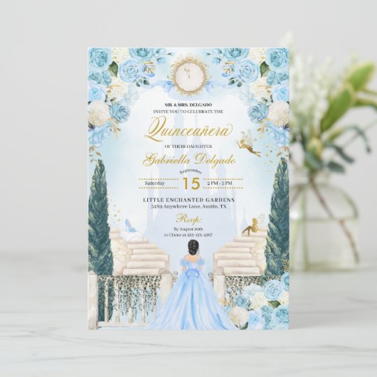 Invitation Blue Cinderella Princesse Fairy Quinceanera (Debout devant)
