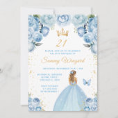 Invitation Blue clair Blonde cheveux Princesse Anniversaire (Devant)