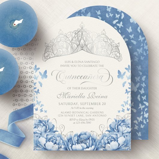 Invitation Blue clair Princesse Crown Tiara Quinceanera