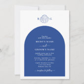 Invitation Blue Clam Seashells Coastal Seaside Beach Wedding (Devant)