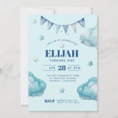 Invitation Blue Cloud Star Bunting Bannière Anniversaire (Devant)