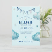 Invitation Blue Cloud Star Bunting Bannière Anniversaire (Debout devant)