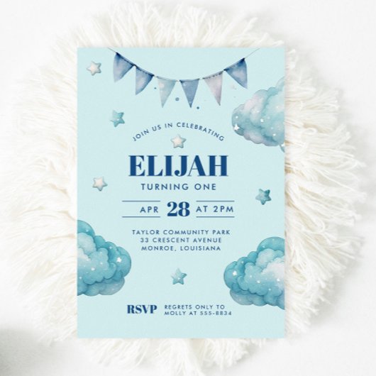 Invitation Blue Cloud Star Bunting Bannière Anniversaire