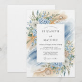 Invitation Blue Coastal Bloom Beach Wedding (Devant / Derrière)
