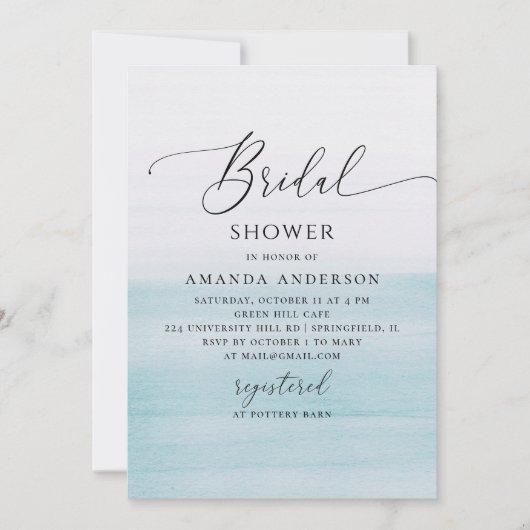 Invitation Blue Coastal Bridal Shower | Watercolor Beach (Devant)