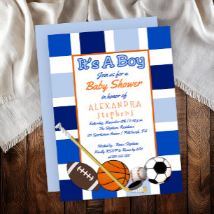 Invitation Blue Color Block Sports C'est un Baby shower garço