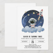 Invitation Blue Comet Enfants Astronaut garçon Anniversaire (Devant / Derrière)