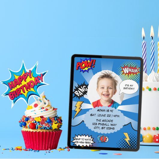 Invitation Blue Comic fête d'anniversaire