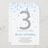 Invitation Blue Confetti Boy Party 3e anniversaire (Devant / Derrière)
